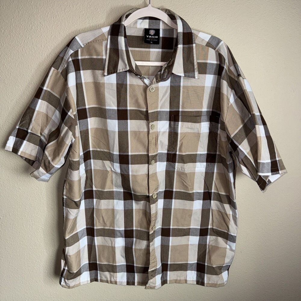 Yago Men’s Button Down Shirt Beige Plaid
